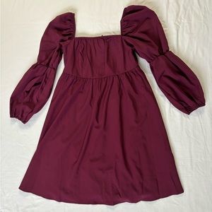 EXLURA Square Neck Long Puff Sleeve Short Mini Dress